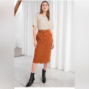 And other stories rust denim midi skirt